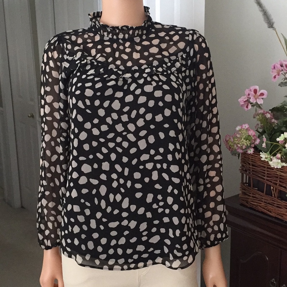 Vintage Loft Black Silver Pattern Polyester Blouse - image 3